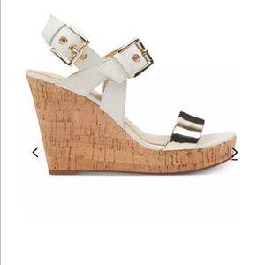 NIB Nine West sz 7 Scarlett white gold cork wedges